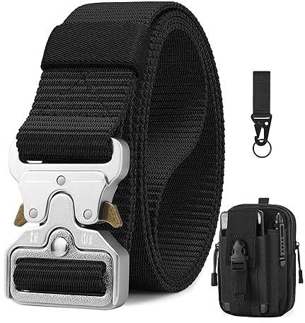 BESTKEE Taktischer Gürtel, 3,8 cm Militär Arbeitsgürtel, Schwerlast Nylon Schwarz Gürtel mit, Geschenk mit Taktischem Molle-Beute