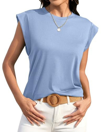 BellaDila Womens Summer Crewneck Tank Top Sleeveless Cap Sleeve Tops Casual Loose 2025 Fashion Basic Tees Shirts