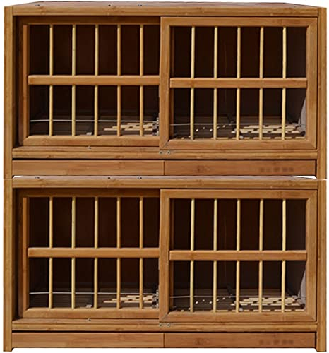 CAFIEDR Cage à Pigeons Portes et fenêtres Push-Pull Cage à Oiseaux, volière à Oiseaux en Bambou, bac à fumier à Double tiroir, nichoir à Pigeons, Cage d'élevage à Isolation réglable