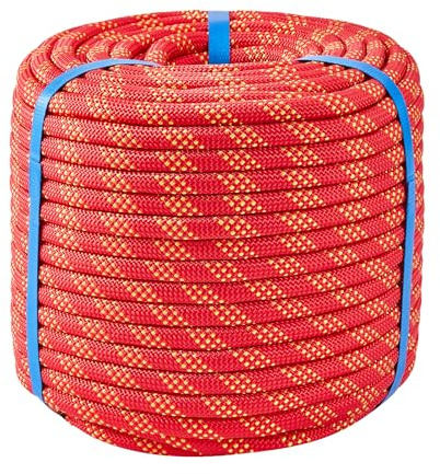 1/2 Inch 50ft Double Braided Polyester Arborist Rope, Heavy Duty Nylon Rope for Anchor, Tree Work, Cargo, Pulling, Sailing(Red)