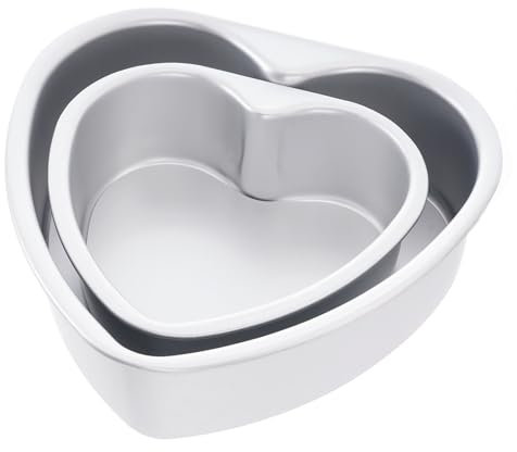 Sucrain Heart Shaped Cake Pans 2PCS, 8 & 6 inch Aluminum Deep Cake Pan Set Heart Cake Tin Baking Cake Mold with Removable Bottom for Weddings, Parties, Valentines, Birthday, Family DIY