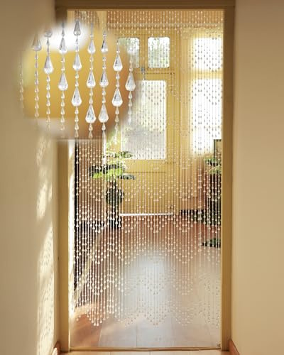 Ezcasch 90x200cm Acrylic Beaded Door Curtain, 60 Strands Fly Screen, Wave | Wave Style, Crystal Beaded Door Curtain 90x200cm, 60 Strands Curtain, Decorative Fly Screen/Room Dividers for Balcony
