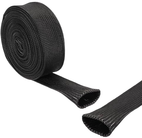 QUARKZMAN 1 Pz Intrecciata Guaina Per Cavi Elettrici, 4mm x 3 m, Guaina alta temperatura in fibre di vetro alcali-free, Tagliabile Nascondi Cavi, Cable Management Per TV, Auto, Casa, Nero