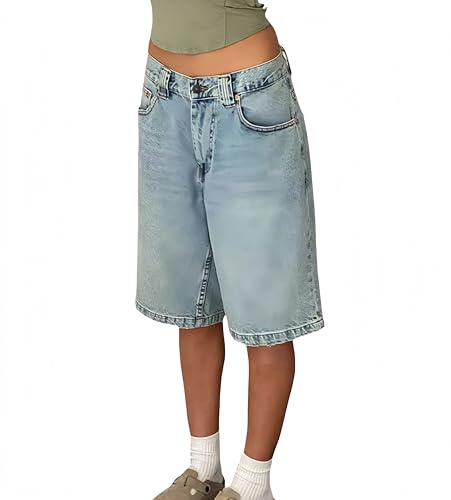 Shorts Vaqueros Bermuda Mujer Largo hasta la Rodilla | Loose Fit Vintage Denim | Ideales para Festivales y Verano 2025 | Y2K Jeans Cortos