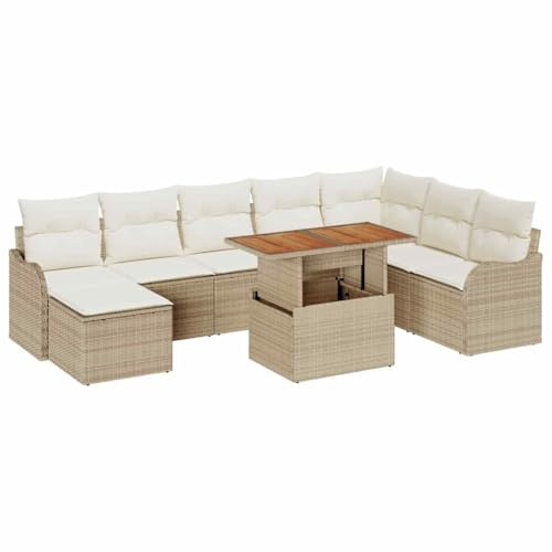 vidaXL Ensemble de canapé de Jardin 9 pc Beige et crème | Facile à réarranger pour s'adapter à ton espace , Avec une fermeture éclair pour les retirer facilement ,