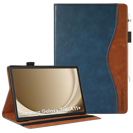 CASAFUNY Coque pour Samsung Galaxy Tab A11 Plus 2025/Tab A9 Plus 2023 11 Pouce Étui Housse de Protection en Cuir PU avec Poche de Document pour Samsung Galaxy Tab A11+ Plus / A9+ Plus, Bleu