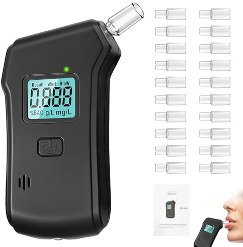 muhogxio Etilometro Portatile,Alcool Test Portatile per Uso Domestico e Professionale con 20 Beccucc,Professionale Digitale Alcoltest con Display LCD