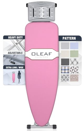 oleaf Ironing Board with Cover and Thicken Pad Height Adjustable Full Size Foldable Iron Board with Iron Rest, Stable Steel Legs, Metal Construction, Heat Resistant, Pink