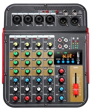 Audio Mixer, 6-kanals Mixerkonsol Ljudmixer Utomhuskonferensljud USB Bluetooth-kompatibel Reverb Ljudprocessor Ljudkort(A)