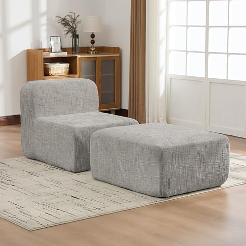 kowdom Boneless soffa av chenille – komprimerad golvsoffa med 30D-skum, 182 cm lång, ingen konstruktion, halkfri, för vardagsrum (grå)