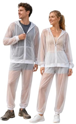 Générique Ensemble Anti Moustiques avec Fermeture Éclair Ensemble de Protection Contre les Insectes pour Homme Femme Leger et Respirant Veste Pantalon Protection Extérieure pour Voyage Camping