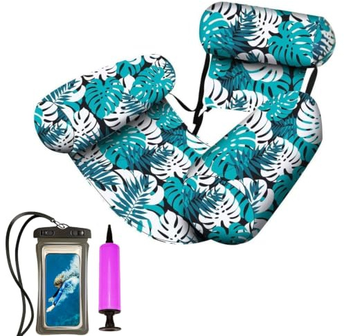 OKMIJN Bouée Piscine Gonflable 4 en 1 Matelas Fauteuil Flottant | Gonflable Piscine Matelas Piscine Gonflable Dossier Inclinable avec Pochette Étanche, Idéal pour Été, Plage Et Vacances