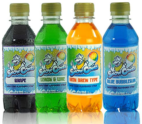 Slush Syrup|Snow Cone Syrup 4 x 1000ml Bottles | Iron Bru Type|Blue Bubblegum|Lemon & Lime|Grape Flavours