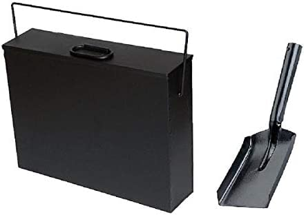 Inglenook Black Ash Carrier Galvanised Metal Hot Tidy Box Container Fireplace Pan Bucket Bin Ash Storage Box wih Free Shovel