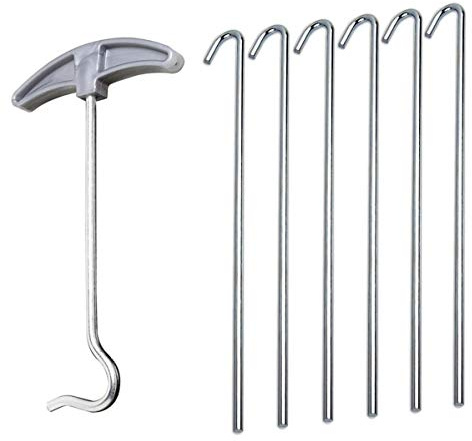 Merriway BH06452 (7 Pcs) Tent Peg Puller & Pegs Contains 6 x 230mm Pegs, Multicolour