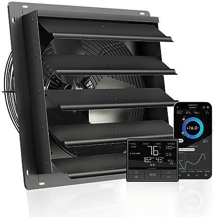 AC Infinity AIRLIFT T16, Shutter Exhaust Fan 400mm with WiFi Temperature Humidity Controller, EC-Motor Wall Mount Ventilation and Cooling for Sheds, Attics, Workshops, and Greenhouses, 16-Inch