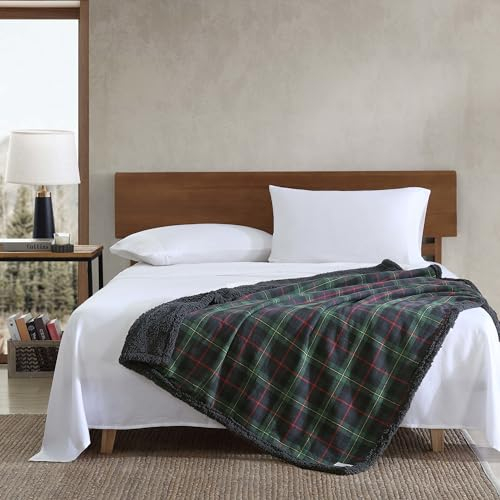 Eddie Bauer Überwurfdecke, Baumwollflanell, Heimdekoration, wendbar, Sherpa-Bettwäsche, Kiefernkaro, Überwurf