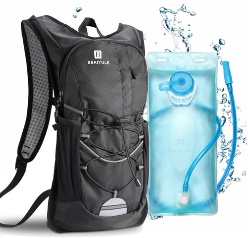 BBAIYULE Trinkrucksack mit Trinkblase 2L Trinkrucksack Fahrradrucksack zum Laufen Radfahren Radfahren Wandern Klettern Skifahren Jagdbeutel, Wasserrucksack mit Trinksystem (Schwarz(Inkl. Trinkblase))