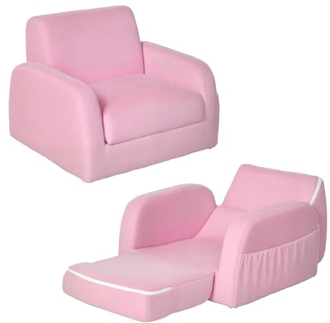 HOMCOM Children's Armchairs Kids Toddler Sofa Chair 2 in 1 Sofa Bed Folding Couch Soft Flannel Sponge Playroom Bedroom Living Room Pink