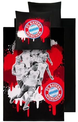 FC Bayern München Bettwäsche Player 135x200 cm + 80x80 cm 100% Baumwolle Biber-Flanell Rekord-Meister Harry Kane, Musiala, Müller Alianz Arena Fußball FCB deutsche Größe Reißverschluss