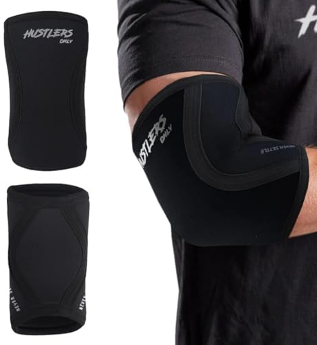 Hustlers Only 5mm Elbow Sleeves for Weightlifting Powerlifting – (Black, L) | Neoprene Compression Elbow Support for Men and Women, Gym Training, Powerlifting, Bench Press and Bodybuilding, Elbow Brace