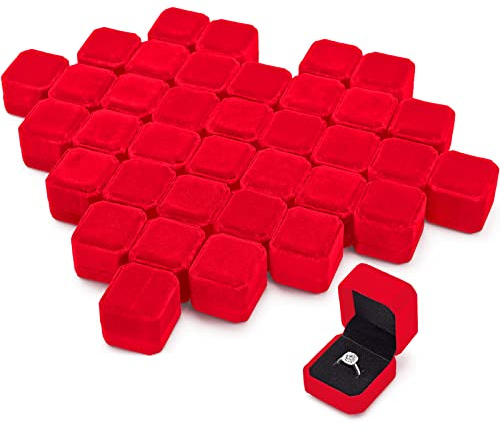 Laumoi 36 Pcs Ring Boxes Bulk Red Velvet Jewelry Earring Boxes Wedding Ring Display Case for Packaging Wedding Ceremony Engagement Proposal Anniversary Birthday Gift