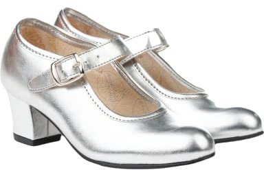 Angelitos Zapato de Flamenca Metalizado Mod 307 (Plata, Numeric_42)