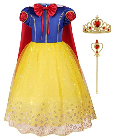 AOMIG Vit Snödräkt för Flickor, Vit Snöprydnad för Barn med Kronstav och Röd Udde, Prinsessklädning för Fest f ödelsedag Brudtärna Carnival Cosplay Halloween Jul Världsbokdagen