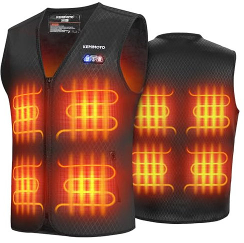 KEMIMOTO Heated Vest for Men, Electric USB Heated Vest, Dual-Control Battery Heated Jacket for Outdoor Work, Skiing, Hiking, Hunting, Motorcycling