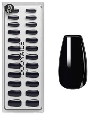 DOONAILS Soft Gel Press On Nails 30er Set Dark Dream Coffin Form Schwarz Nägel zum Aufkleben Full Cover in Salonqualität Fake nails soft gel Medium Natürliches & angenehmes Tragegefühl