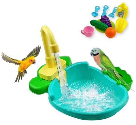 Bird Bath for Cage, Parrot Shower Bathtub Indoor with Faucet, Automatic Bird Bath Shower, Parrot Automatic Bathing Box, Bird Shower Swimming Pool Toy for Parakeet, Ferret, Budgie, Cockatiel(Green)