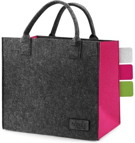 smøla Filztasche - Einkaufstasche groß & faltbar I Shopper Damen Tragetasche - Henkeltasche Markttasche Shopping Bag, Filz Tasche I Anthrazit & Fuchsia