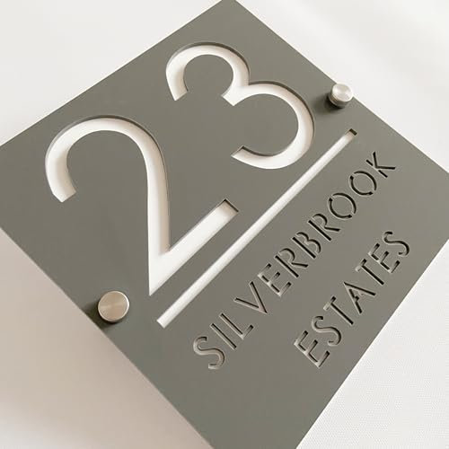 Placa de Número de Casa Personalizada 3D en Acrílico Gris Humo y Blanco, Números Flotantes, Señalización Resistente al Clima para Puerta Interior y Exterior,Ideal para Hogar,Hotel, Apartamento, Tienda