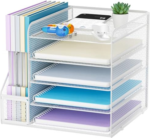 Marbrasse Schreibtisch Organizer und Büro Zubehör,5-Tier Briefablage,Mesh Büro Organizer für Schreibtischzubehör & Ablage(weiß)