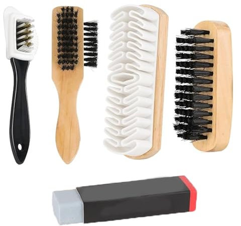 5 PCS Suede Brush for Shoes Kit, with Brass Bristles Shoe Brush Set, Multifunctional Nubuck Suede Cleaner Kit with Eraser and Clean Cloth, for All Suede Nubuck Leathers