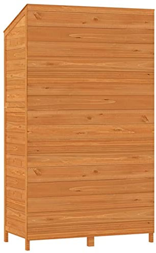Brunt trädgårdsskjul, utomhusförvaringsskåp i trä, hållbart verktygsskjul 102 x 52 x 174,5 cm, massivt granträ, trädgårdsutrustning, vädret, platsbesparande design.