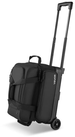 VEVOR Bowling Ball Bag, 2 Ball Double Roller Bowling Bag with Wheels, Featuring a Separate Compartment for Shoes (Up To US Size 16) & Oversized Accessory Pocket, Retractable Handle Extends to 41.32 in