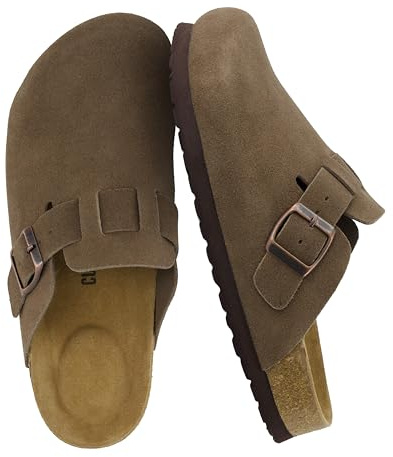 CUSHIONAIRE Hana - Genuine Leather Suede Classic Clog Womens Shoes - Slip On Mule Comfortable Shoes for Women, DARK TAUPE 11