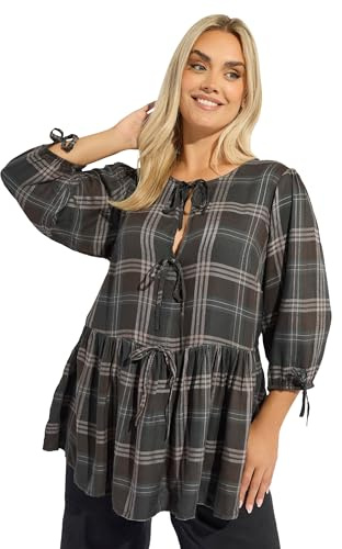 Yours Curve Check Tie Front Peplum Top - Women's - Plus Size Curve Brown