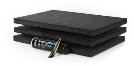 GUARDIQUE Multilayer skumsnitt justeringsset – svart | 3-pack 600 x 400 x 30 mm skumplattor spraylim precisionskniv för väskor och verktygslåda