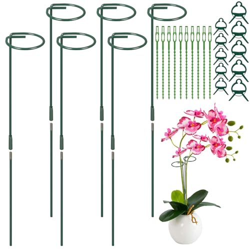 Adiwo 6 Pezzi Supporto per Piante Metallo Regolabile, Tutori ad Anello con Fermo Paletto, Pali di Supporto per Piante da Giardino, Adatti per La Casa, Il Giardino,Pomodori Rose (26 pezzi)