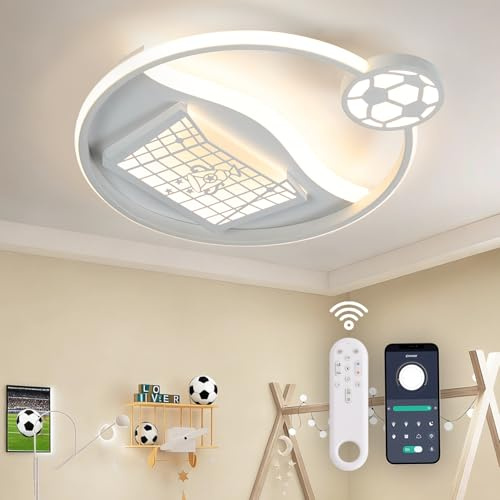 YLFXL Lampara Infantil Techo, 40CM Fútbol Luces Lampara Techo Dormitorio 3000K-6000K Regulable con Control Remoto, Plafon Led Techo para Cuarto de Niños, Dormitorio, Sala de Estar, 32W