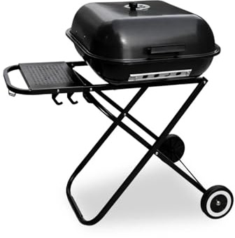 Foldable BBQ Grill Charcoal Smoker Patio Barbecue with Side Table 3 Adjustable Heights Air vents, Outdoor Portable Garden Camping Hiking Picnic (Foldable BBQ Grill)