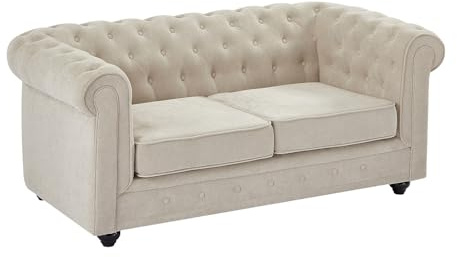 Vente-unique - Sofá Fijo 2 plazas Chesterfield - poliéster - Beige