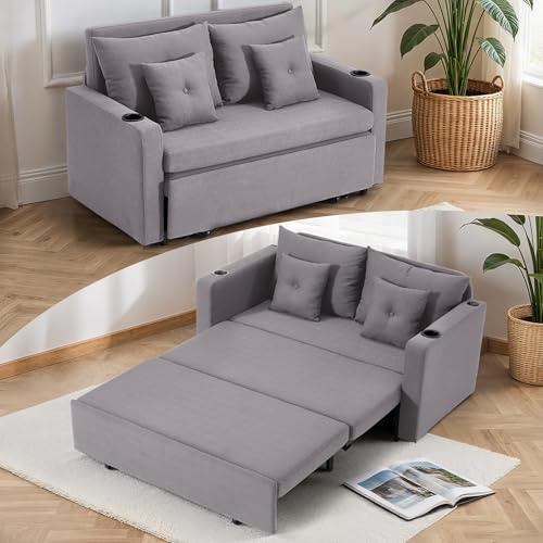 MELLCOM Two Seater Sofa Bed,Pull Out Sleeper Sofas,Grey