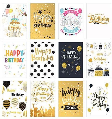 Edition Seidel Set de 12 cartes d'anniversaire exclusives avec enveloppe, carte de vœux pour anniversaire - Pour homme et femme (cartes doubles et pliantes avec enveloppe)