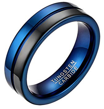 Mabohity Ring Herren 6mm Breite Personalisierte Gravur Wolframcarbid Ehering Verlobungsring Partnerring Geschenk Schwarz&Blau Größe 4 bis 14