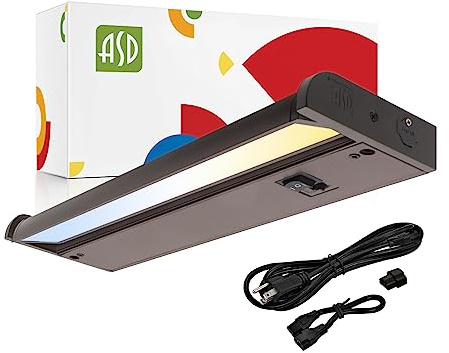 ASD Swivel LED Under Cabinet Lighting Plug in or Hardwired 12 Inch, Dimmable Under Cabinet Lights with High/Low/Off Switch, 3CCT 2700K-4000K, Linkable Under Counter Lights for Kitchen, Bronze, ETL