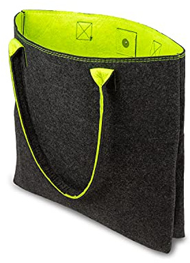 Grand sac de courses en feutre avec anse, panier de courses pliable pour le rangement du bois, sac de transport polyvalent gris/jaune fluo