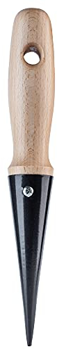 KADAX Einpflanzhilfe aus Metall, Pflanzlochstecher mit bequemem Griff aus Holz, Blumenzwiebelpflanzer, Zwiebelpflanzer, Pflanzschaufel, Pikierstab (L: 24 cm, Schwarz)